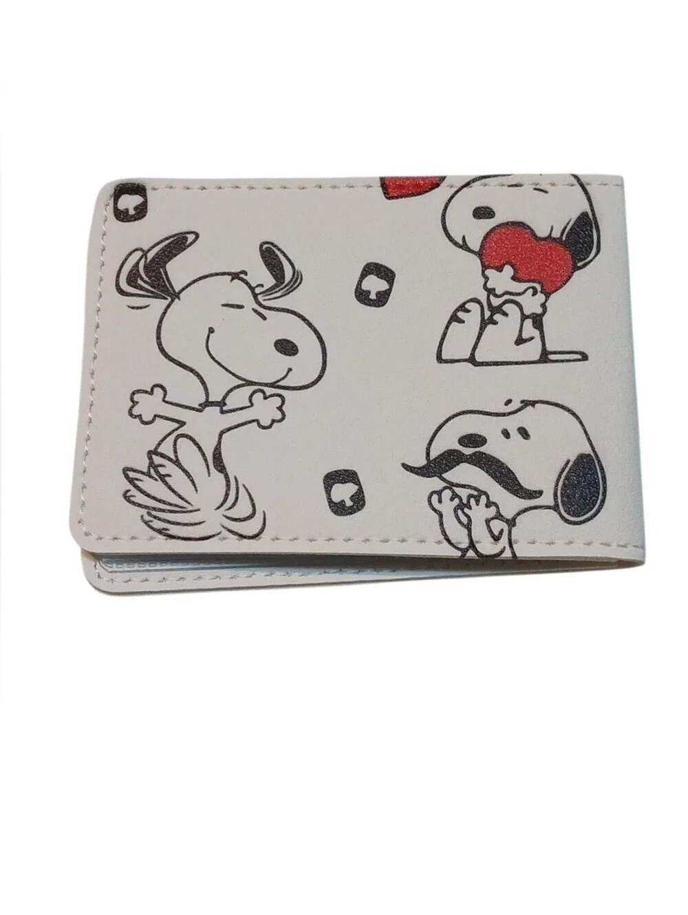 Peanuts - Vinyl White Wallet Snoopy & Friends ,2 ID Windows, 8 Card /Photo Slotd